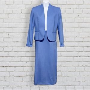 Vintage Bert Newman Powder Blue Skirt Suit Collarless Jacket Women’s Size 8 EUC
